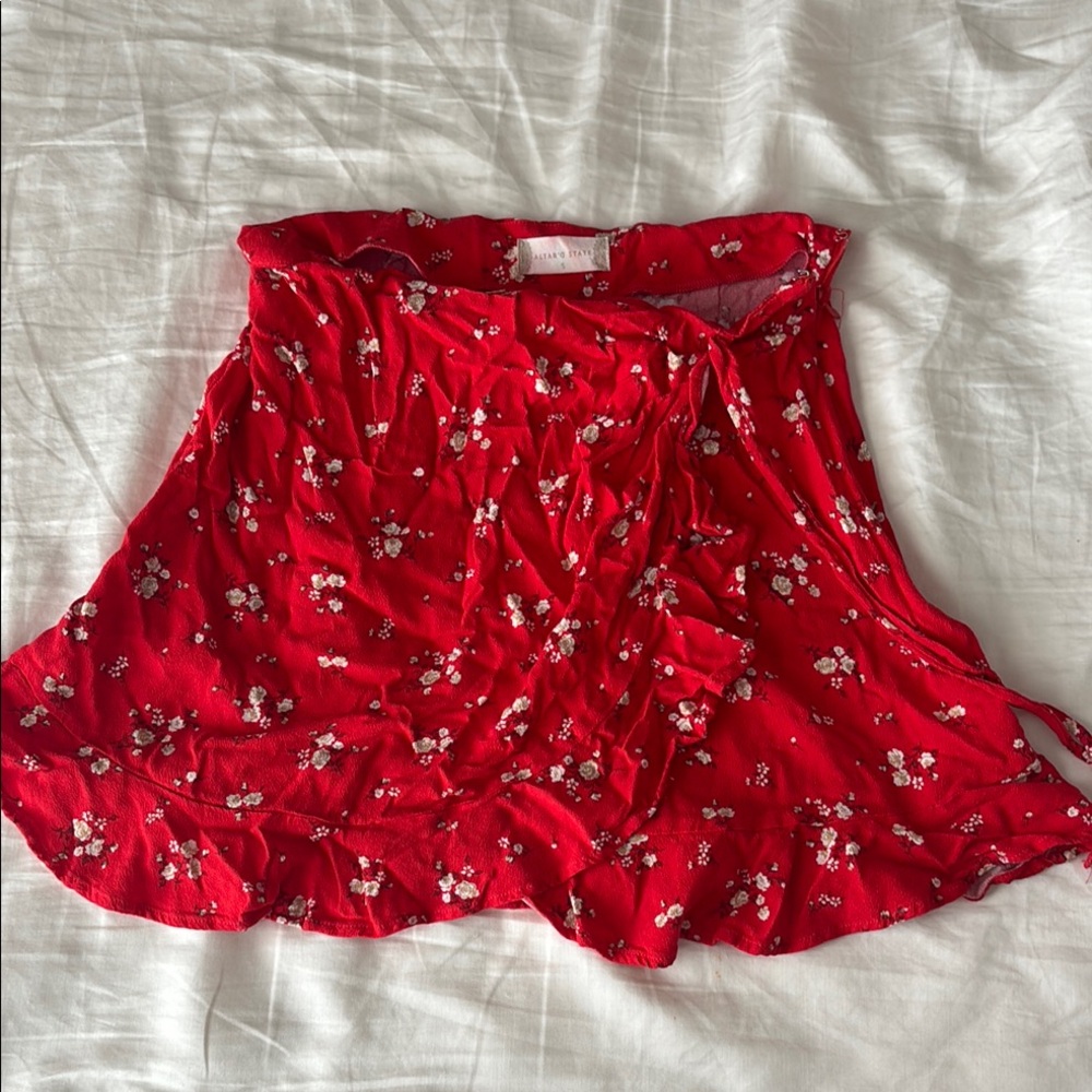Altar'd State Red Ruffled Skater Mini Skirt